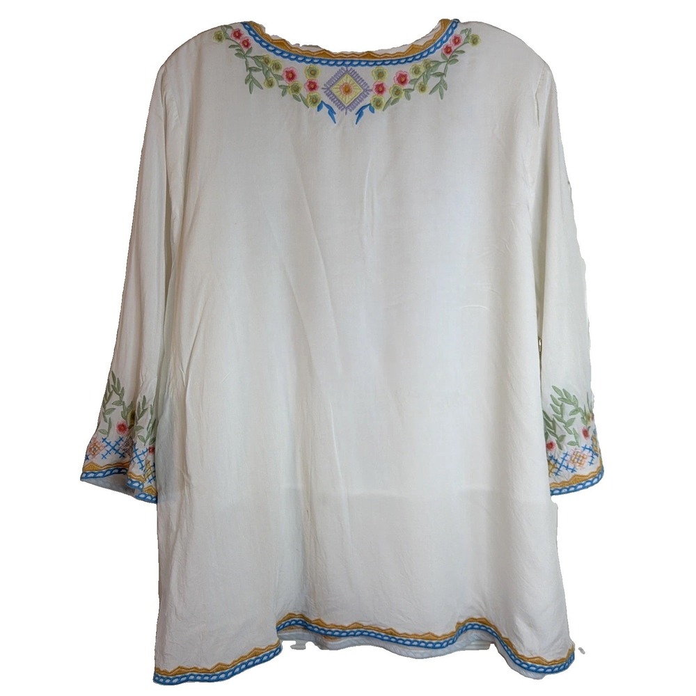 Feminine Embroidered Tunic Top with Long Tiered Bell Sleeves XL - Picture 2 of 11